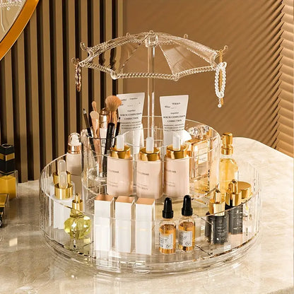 ORGANIZADOR DE MAQUILLAJE Y COSMETICOS GIRATORIO 360° 2 NIVELES