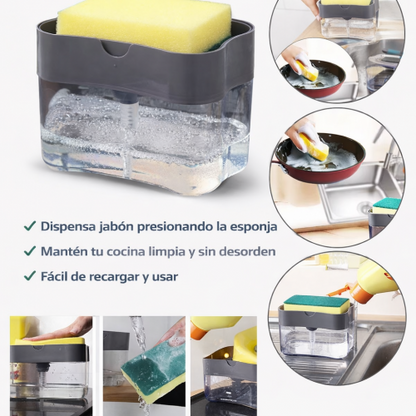 DISPENSADOR DE JABÓN DE COCINA CON ESPONJA INCLUIDA
