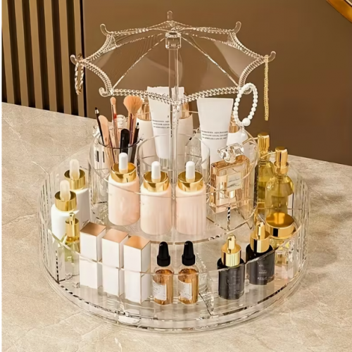 ORGANIZADOR DE MAQUILLAJE Y COSMETICOS GIRATORIO 360° 2 NIVELES